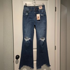 NWT- Sincerely Jules High-Rise Distressed Blue Flare Jeans Women's Size 28